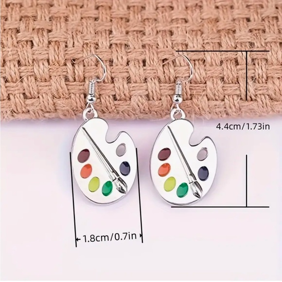 Earrings Vibrant Artist Palette Dangle Pierced Nickel-Free, Lead-Free - Picture 3 of 5